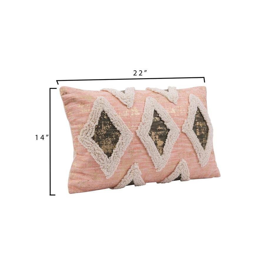 Lumbar Pillow with Thick Embroidered Design, Salmon Cotton, 21" x 13" - Image 5