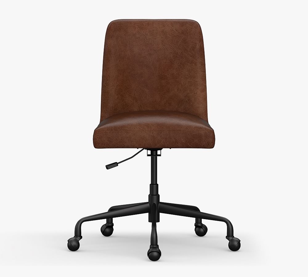 Layton Leather Swivel Desk Chair, Black Base, Statesville Pebble - Image 0