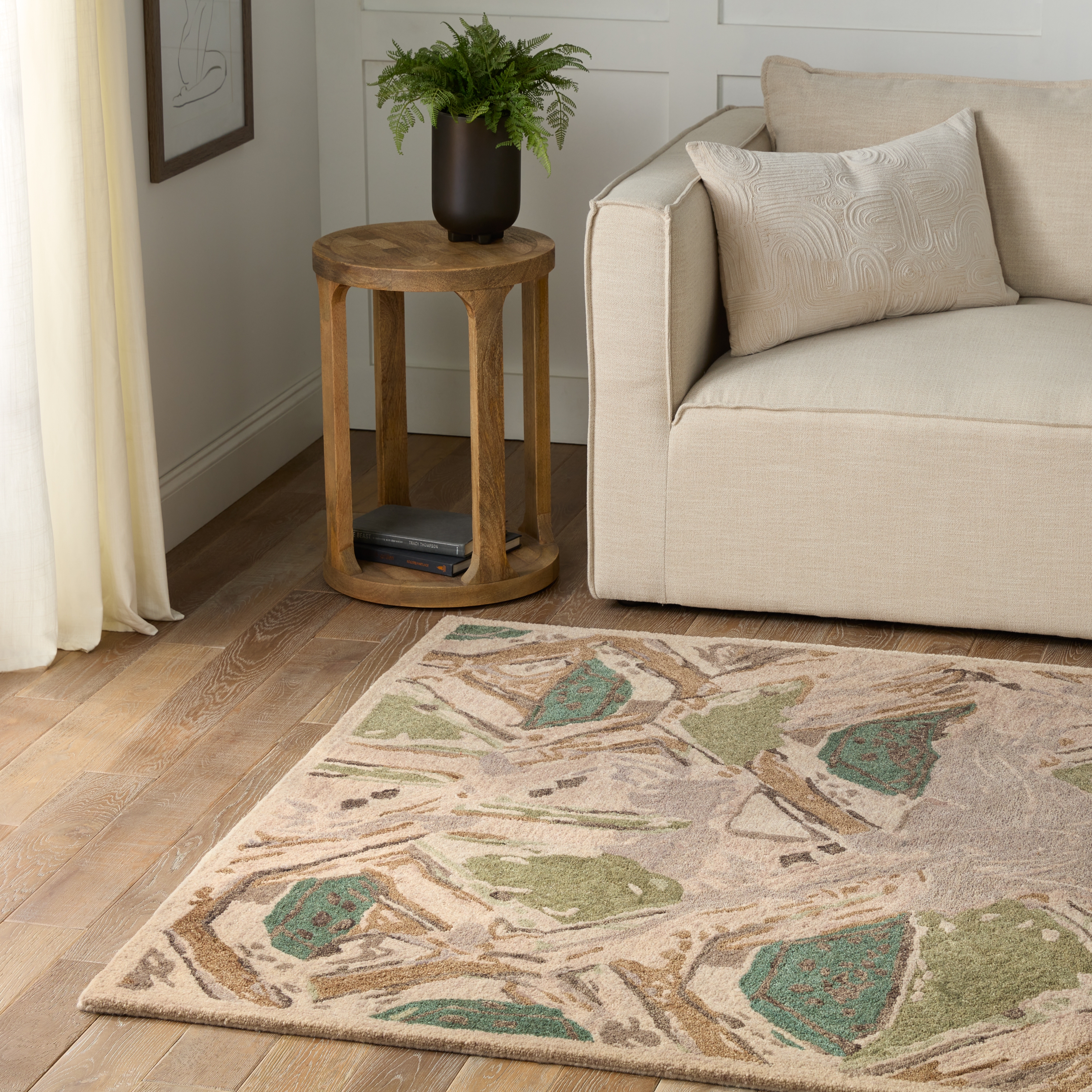Zoe Bios By Orto Botanica HNC02 Handmade Abstract Green and Taupe Area Rug (6'x9') - Image 4