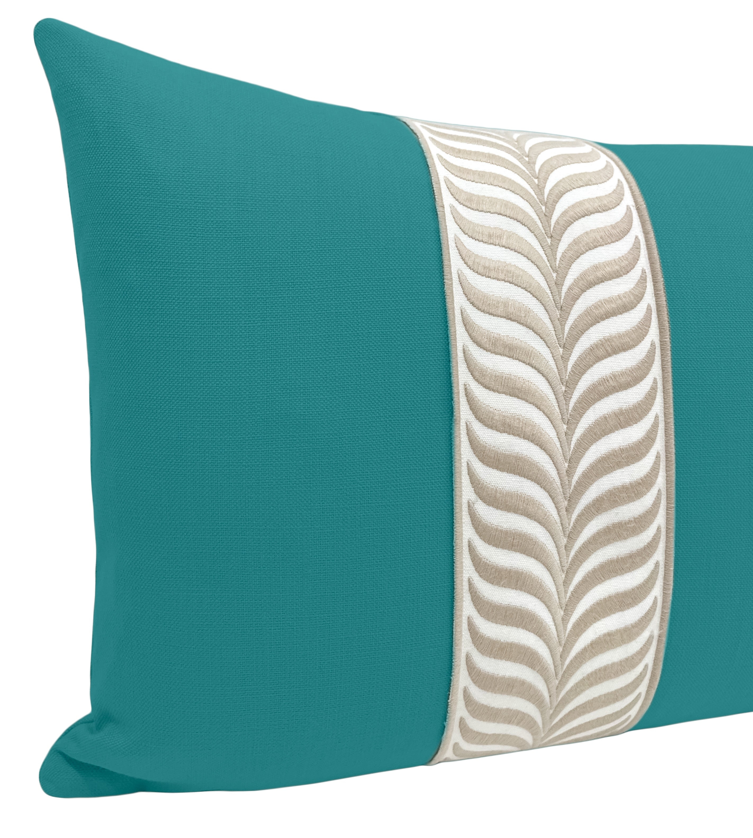 THE XL LUMBAR :: CLASSIC LINEN // PEACOCK + TRELLIS TRIM // NATURAL - Sample 4" X 4" - Image 3