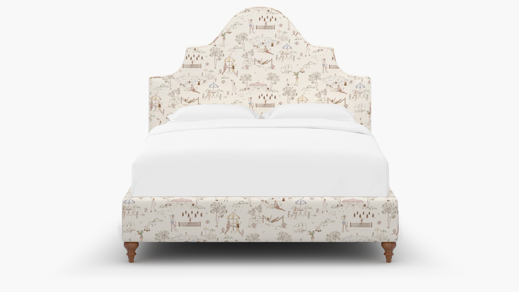 Statement Bed, Multi Country Club Toile, Walnut Traditional Turned Leg, Full - Image 0
