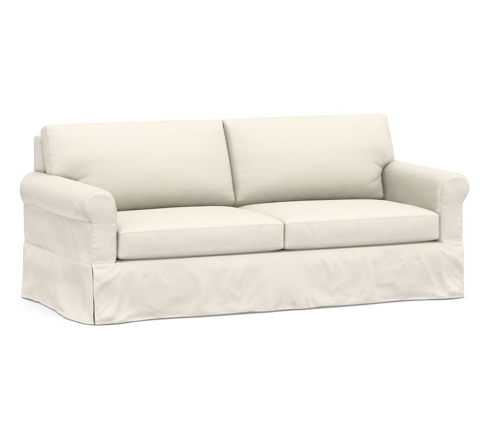 York Roll Arm Slipcovered Sofa 82.5", Down Blend Wrapped Cushions, Textured Twill Ivory - Image 0