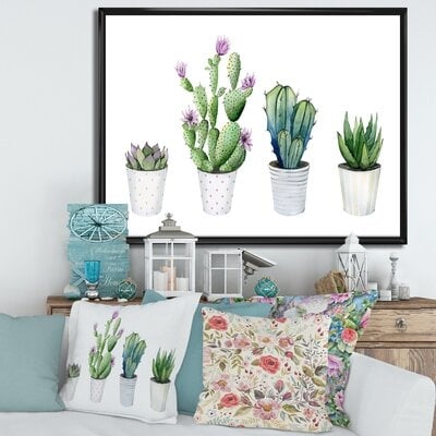 Cactus Succulent Aloe Vera Home Plants In The Pots - Farmhouse Canvas Wall Art Print-FL35326 - Image 0