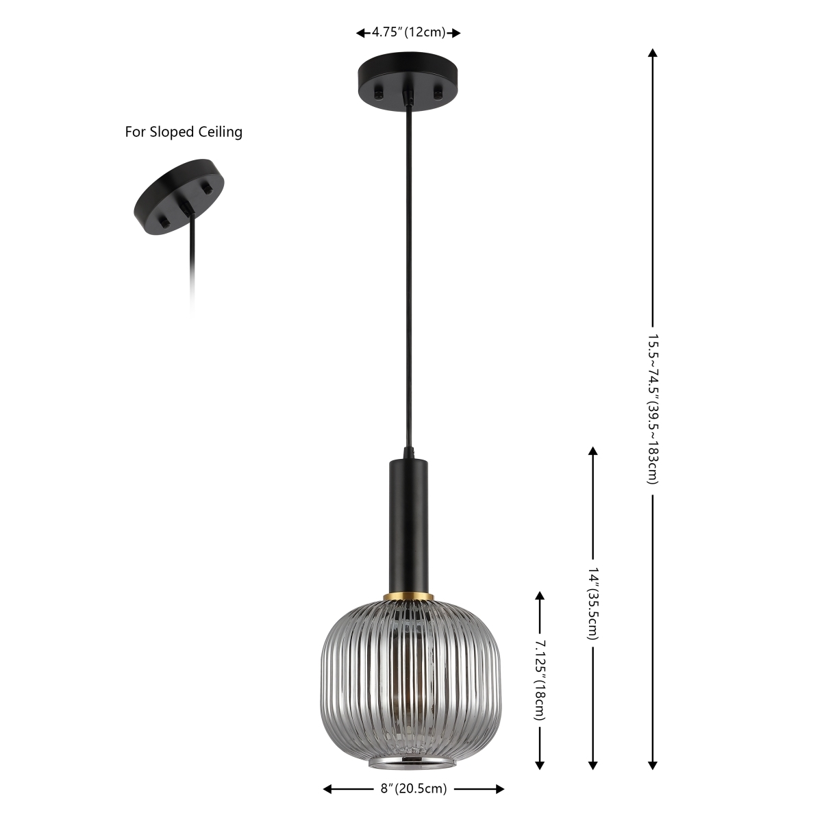 Rynner 8 Inch Pendant - Smoke Grey/Black - Safavieh - Image 1
