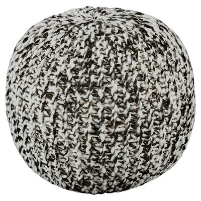 Round Pouf With Hand Knit Details, Blue And White - Image 0