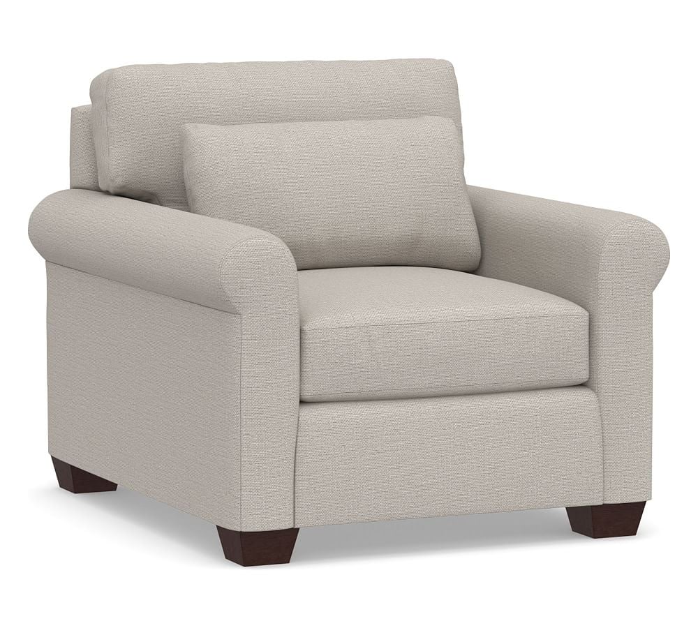 York Roll Arm Upholstered Deep Seat Armchair, Down Blend Wrapped Cushions, Chunky Basketweave Stone - Image 0