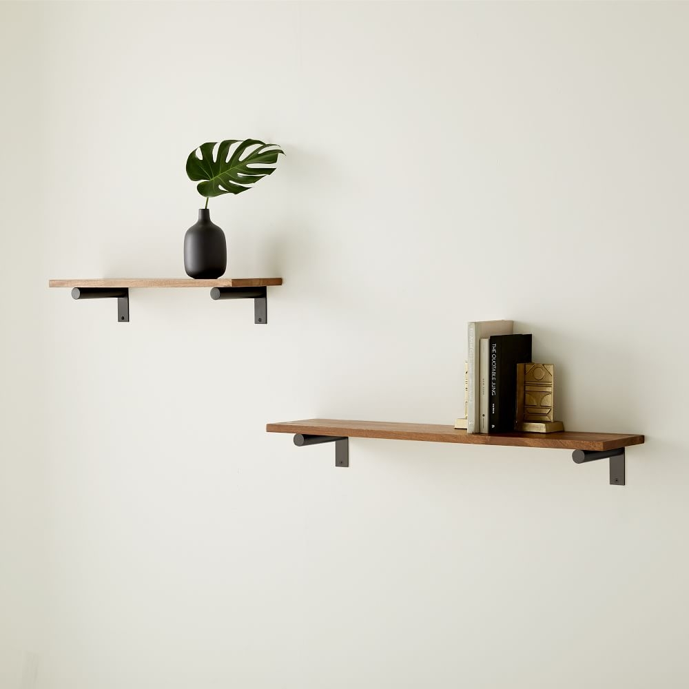 Linear Burnt Wax Wood Shelf 2FT, Jordan Brackets in Dark Bronze - Image 0