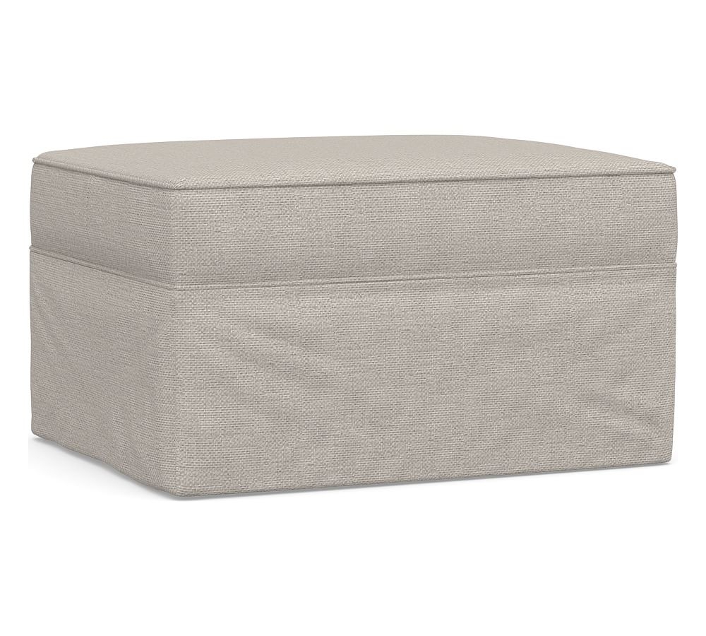 Pearce Slipcovered Ottoman, Polyester Wrapped Cushions, Chunky Basketweave Stone - Image 0