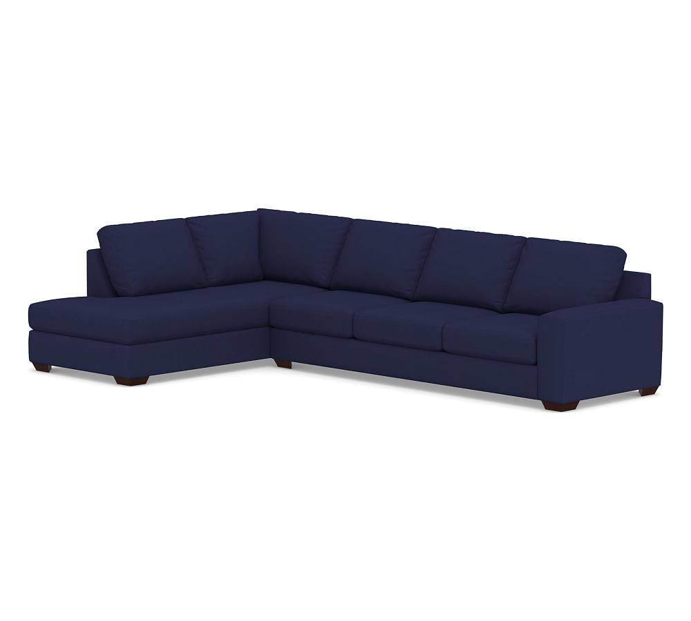 Big Sur Square Arm Upholstered Right Grand Sofa Return Bumper Sectional, Down Blend Wrapped Cushions, Performance Twill Cadet Navy - Image 0