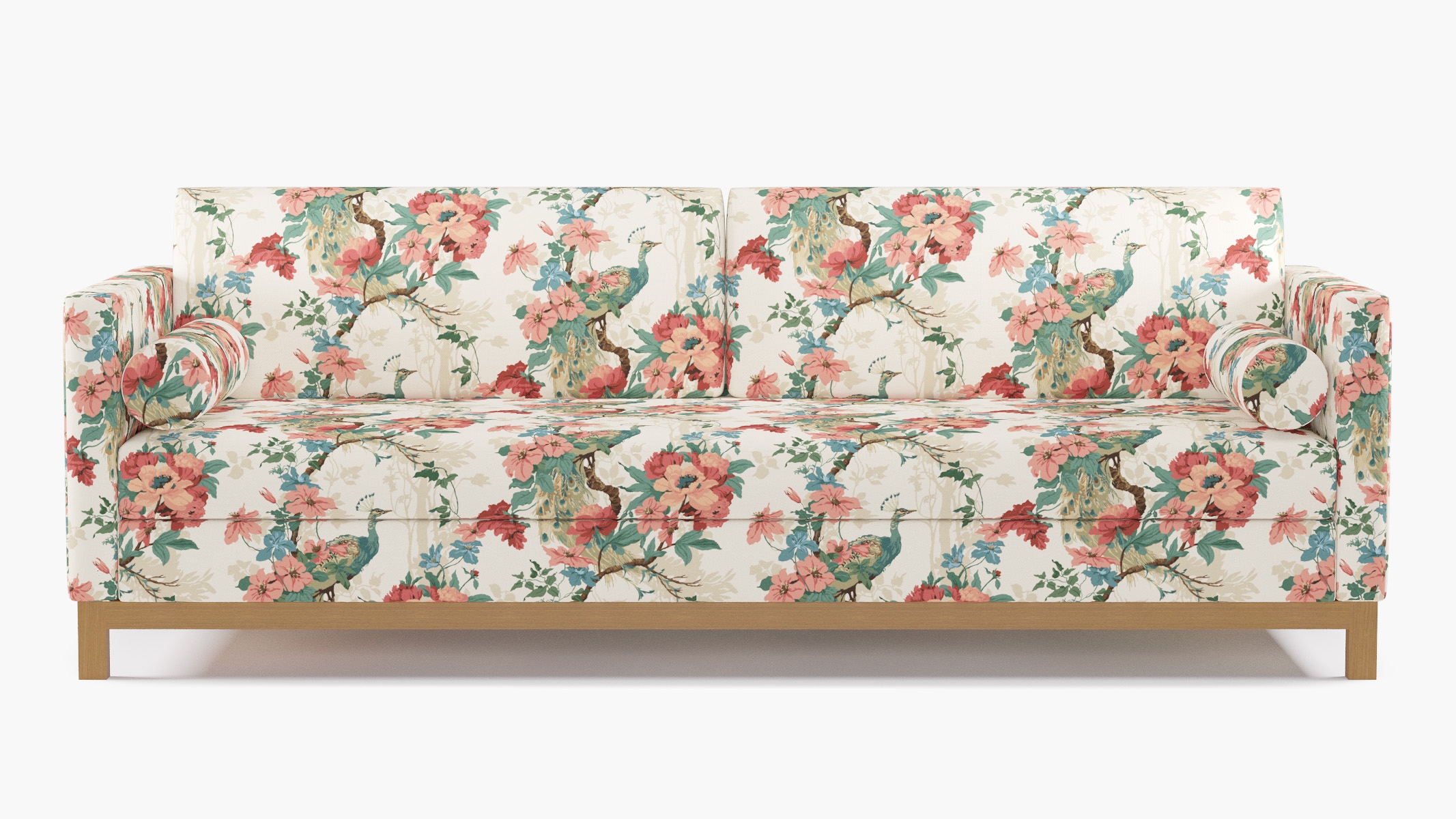 Tailored Tuxedo Sofa, Rose Peacock Park, Natural Wood Rail - Image 0