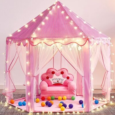 Kids Portable Princess Castle 4.5' x 4.5' Polyester Play Tent with Carrying Bag - Image 0