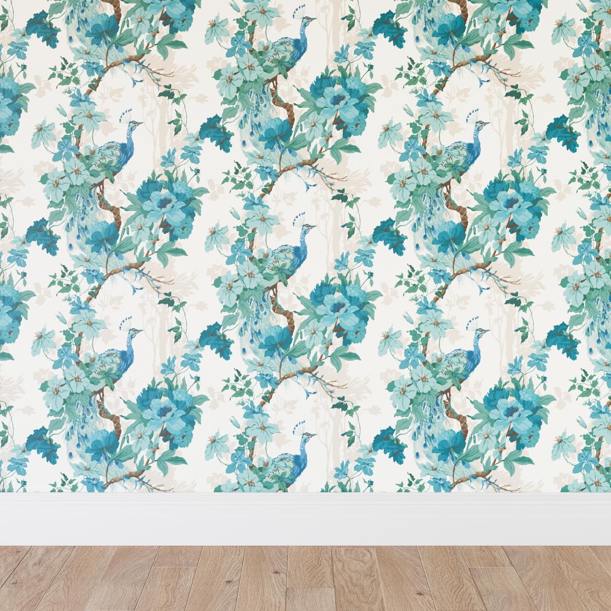 Traditional Wallpaper, Turquoise Peacock Park - Image 0