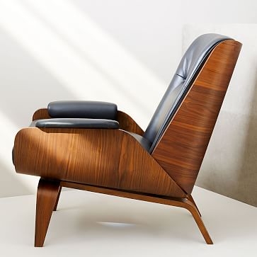 Paulo Bent Lounge Chair, Parc Leather, Black - Image 1