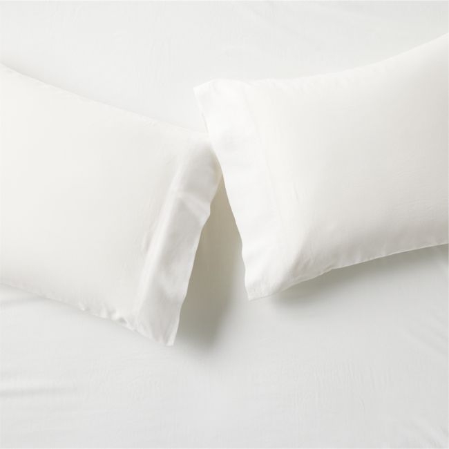 Muna Warm White Washed TENCEL™ Solid Standard Pillowcases Set of 2 - Image 0