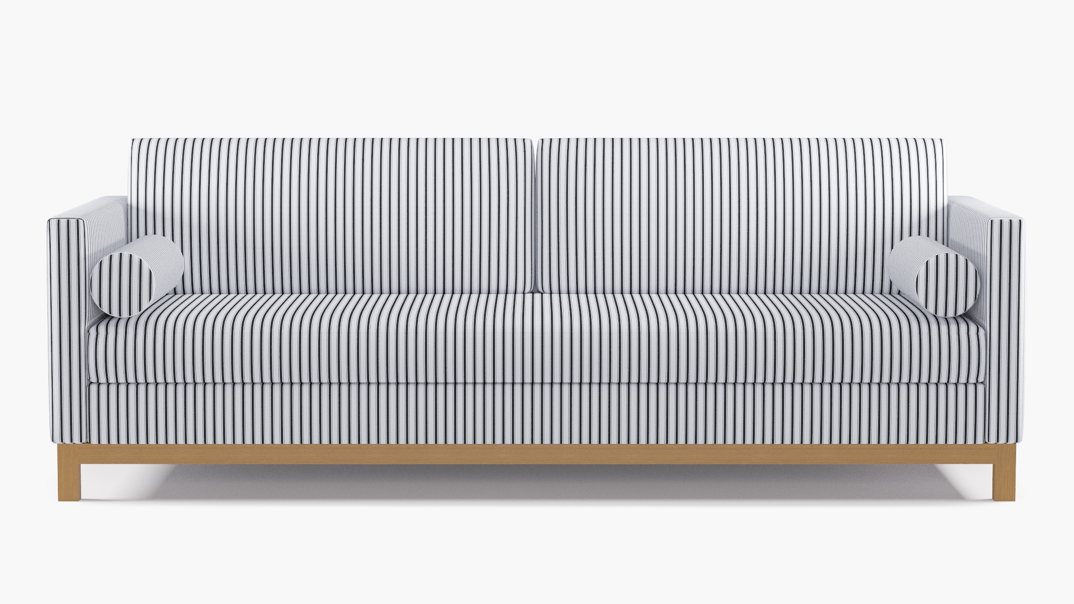 Tailored Tuxedo Sofa, Black Classic Ticking Stripe, Natural Wood Rail - Image 0