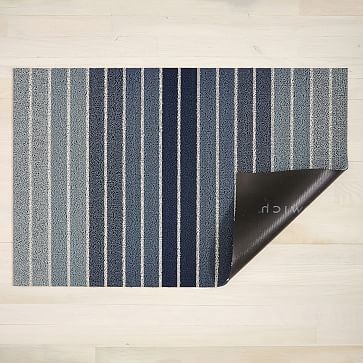 Chilewich Block Stripe Shag Floormat, 18x28, Denim - Image 1