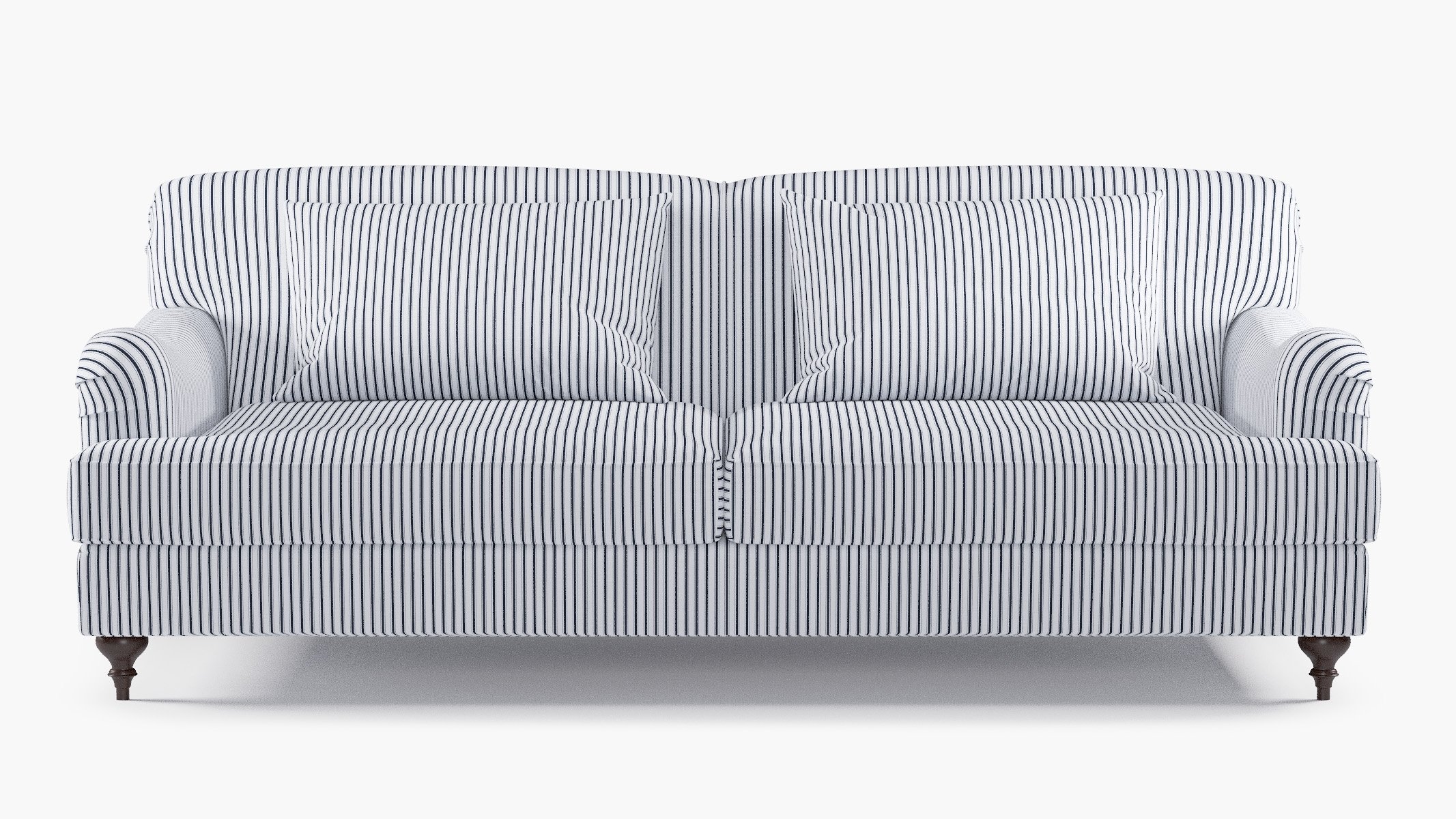 English Roll Arm Sofa, Navy Classic Ticking Stripe, Walnut - Image 0