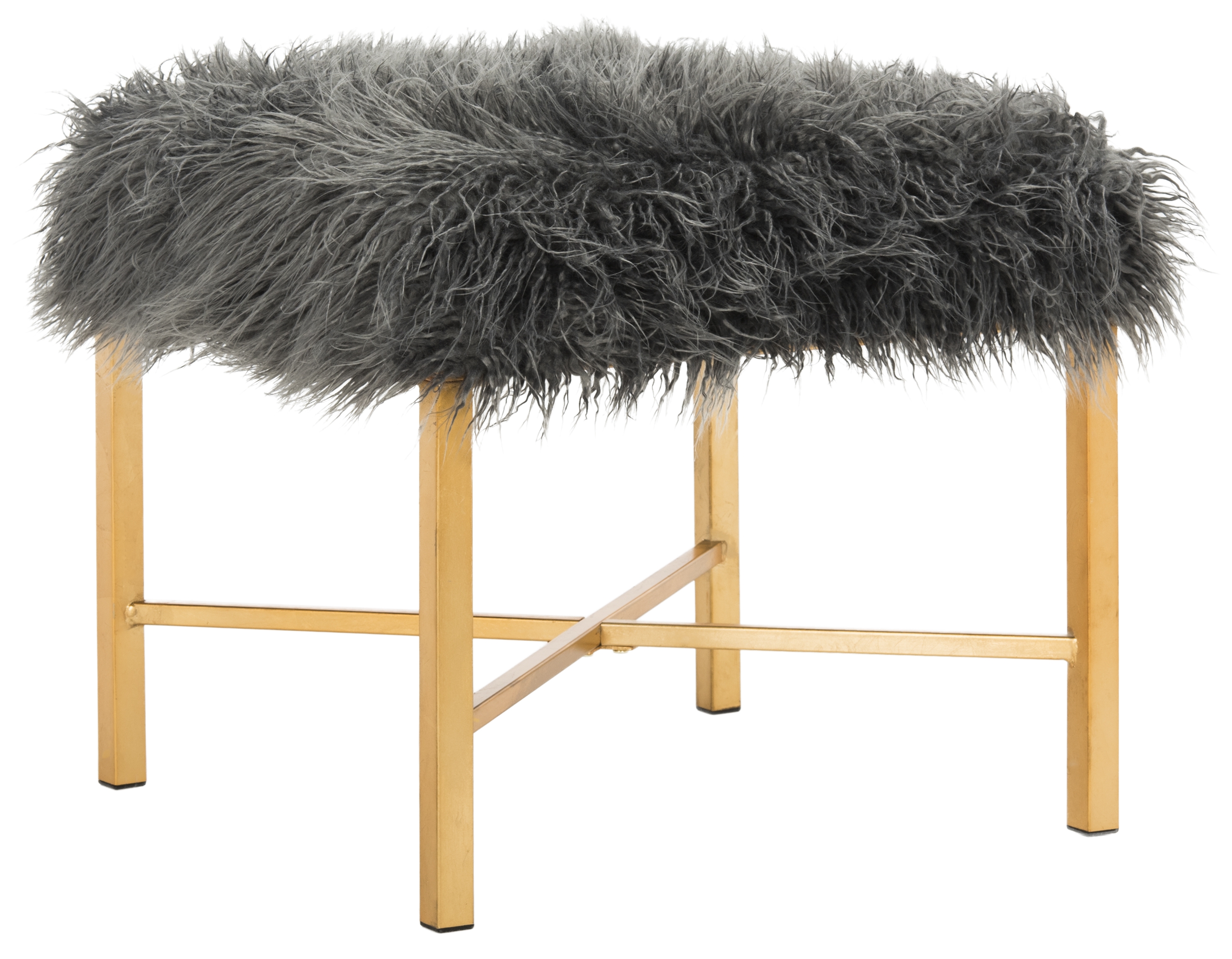 Horace Faux Sheepskin X- Square Bench - Grey - Safavieh - Image 0