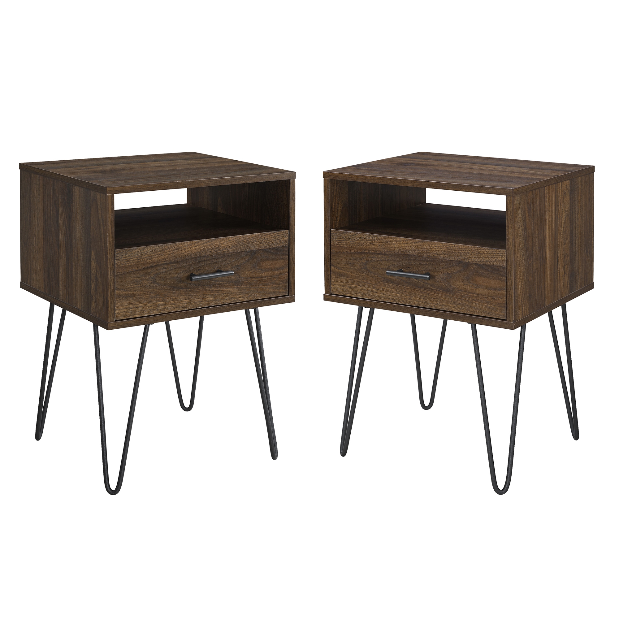 Croft Hairpin Leg 1 Drawer Side Table Set - Dark Walnut - Image 0