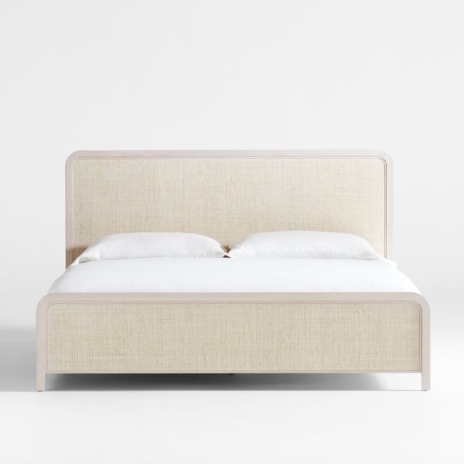 Rica White Wood and Grasscloth King Bed - Image 0
