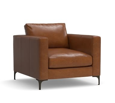 Jake Leather Armchair with Brushed Nickel Legs, Down Blend Wrapped Cushions Churchfield Camel - Image 2