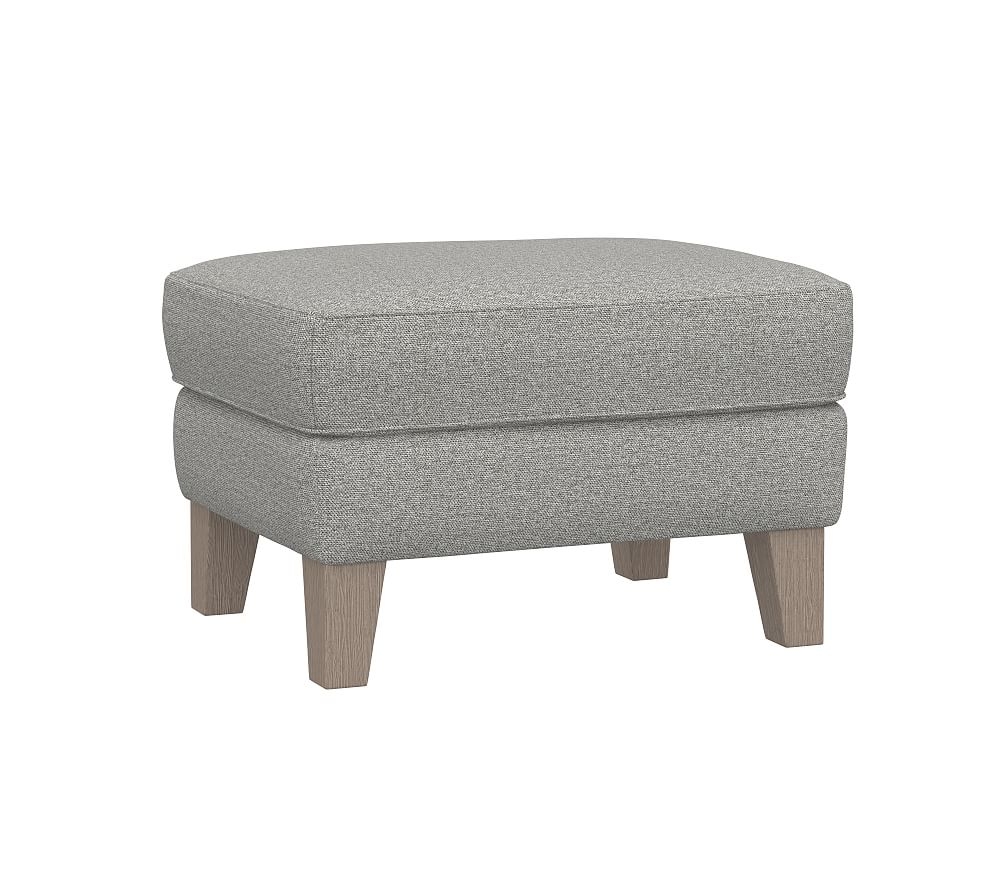 Wingback Ottoman, Performance Heathered Basketweave, Platinum - Image 0