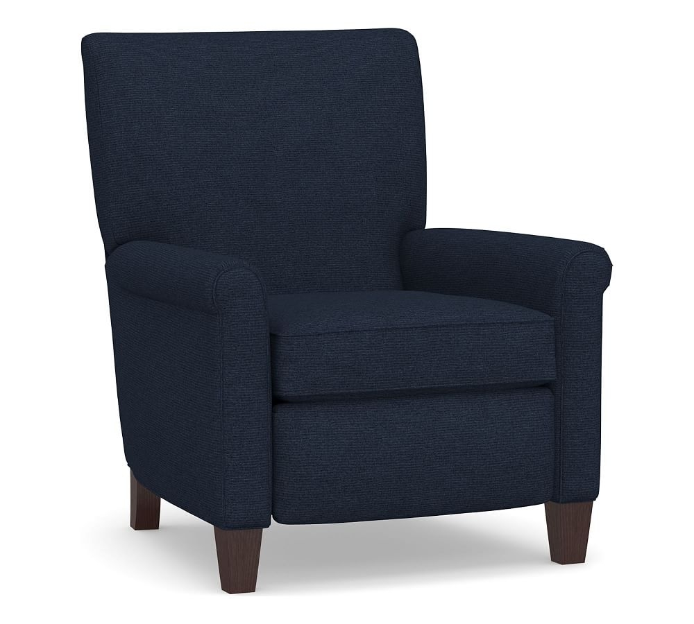 Irving Roll Arm Upholstered Recliner with Bronze Nailheads,Polyester Wrapped Cushions, Performance Heathered Basketweave Navy - Image 0