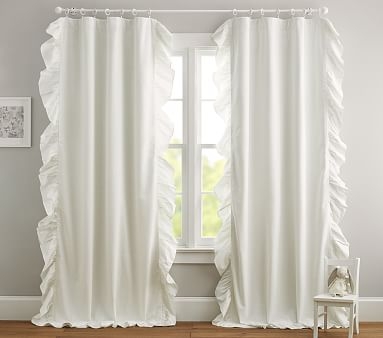 Evelyn Ruffle Border Blackout Curtain, 96 Inches, White - Image 1
