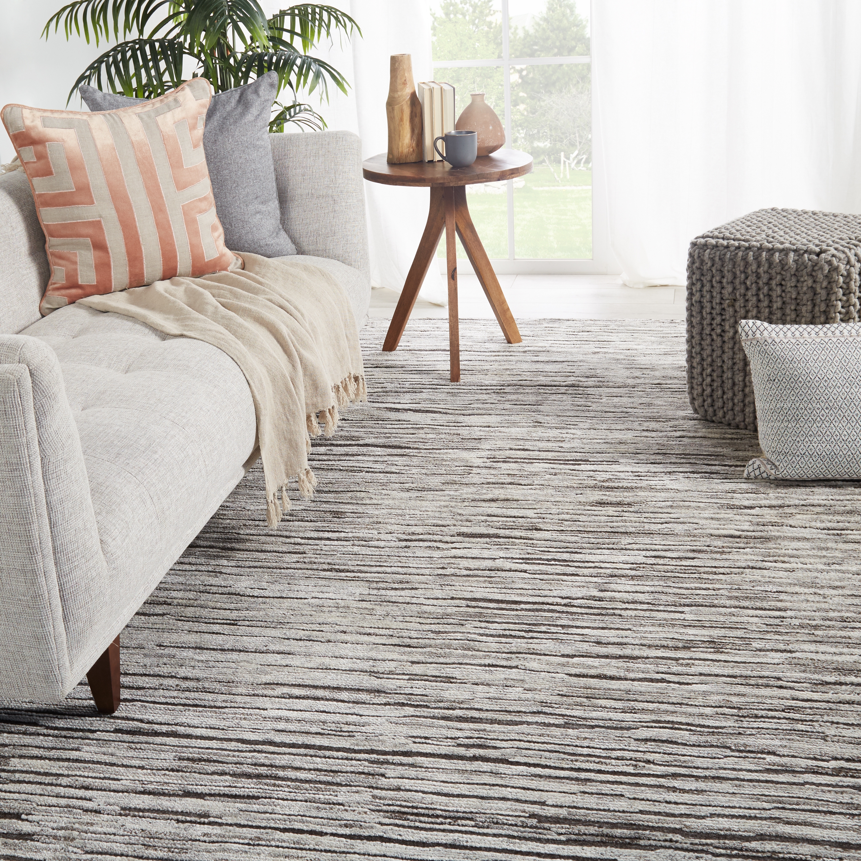 Ramsay REI13 Handknotted Stripes Dark Gray and Ivory Area Rug (8'x10') - Image 4