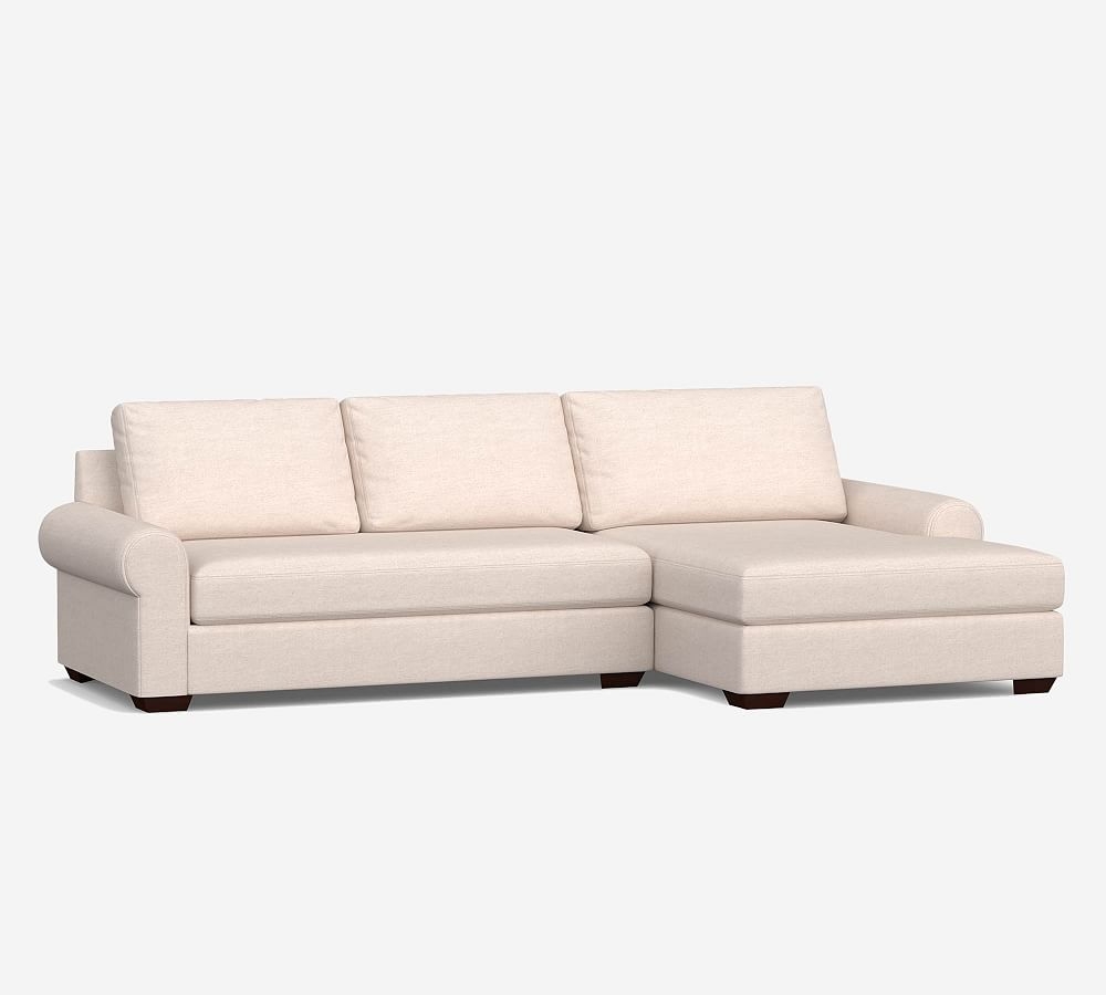 Big Sur Roll Arm Upholstered Left Arm Loveseat with Double Chaise Sectional and Bench Cushion, Down Blend Wrapped Cushions, Performance Boucle Oatmeal - Image 0