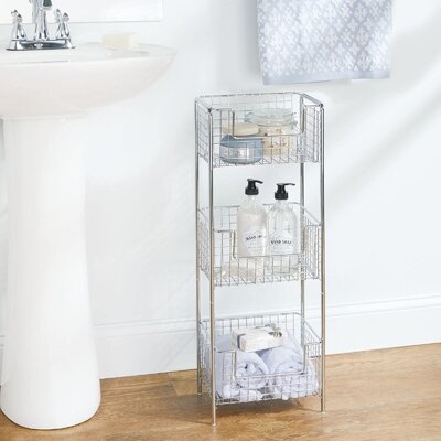 3 Tier Vertical Standing Bathroom Shelving Unit, Decorative Metal Storage Organizer Tower Rack Center With 3 Basket Bins To Hold And Organize Bath Towels, Hand Soap - Image 0