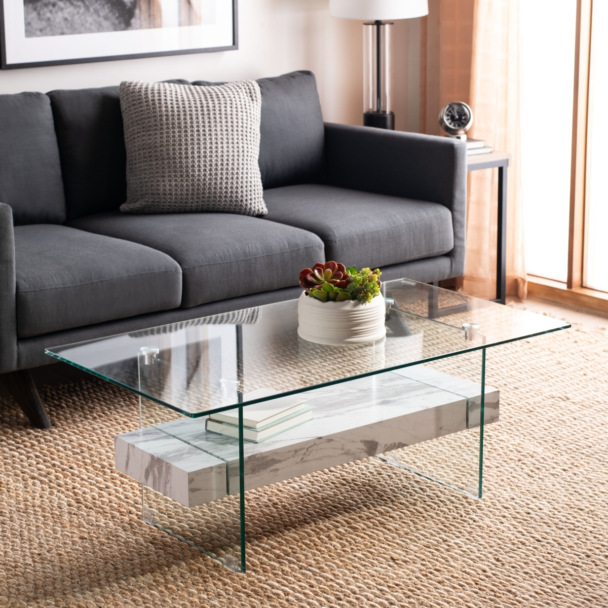 Kayley Coffee Table - Glass / White - Safavieh - Image 1
