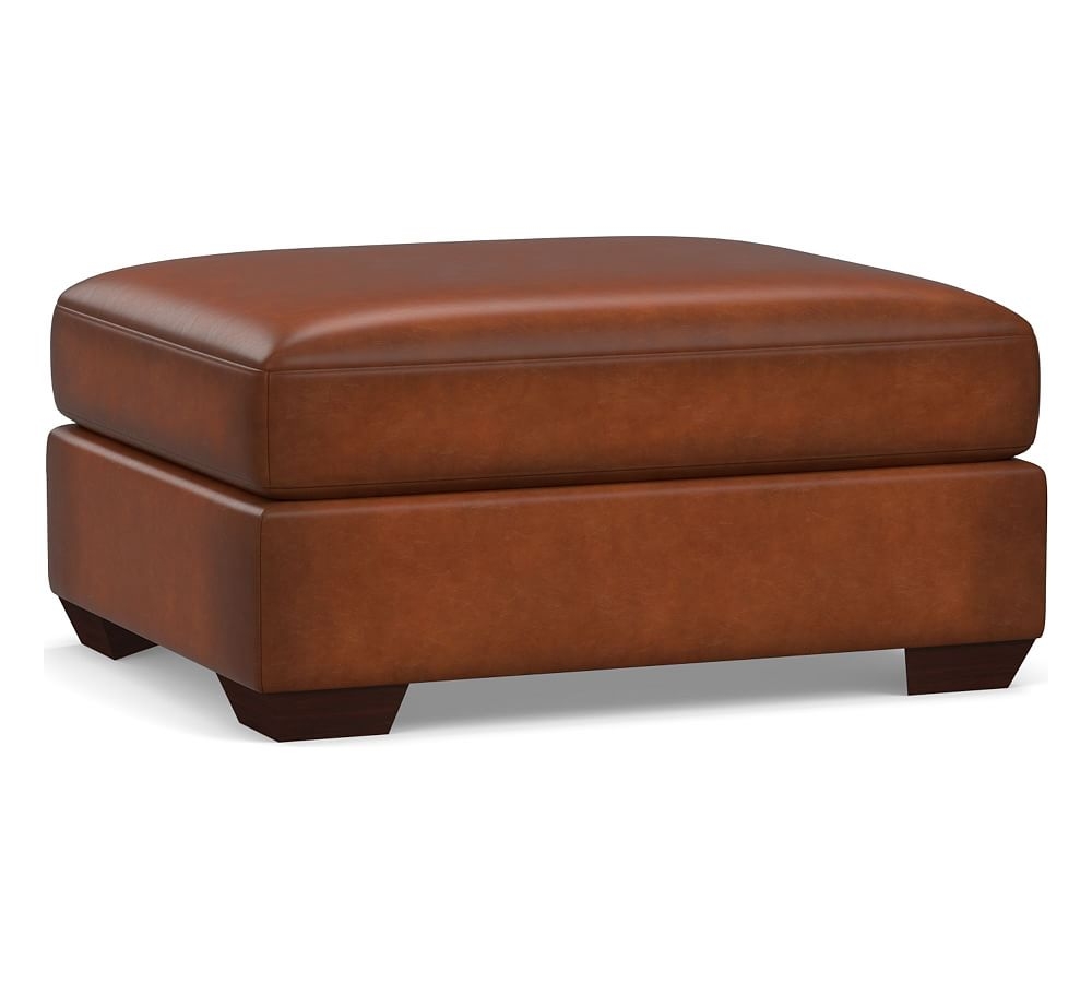 Big Sur Leather Sectional Floater Ottoman, Down Blend Wrapped Cushions, Burnished Saddle - Image 0