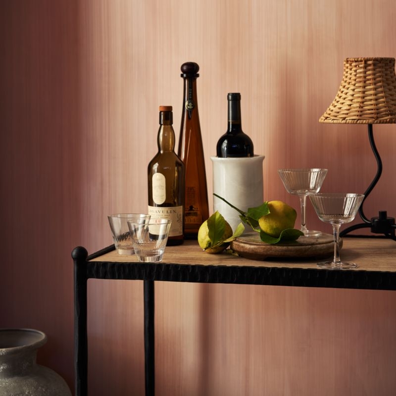 Bibelot Wavy Black Metal Mini Table Lamp with Rattan Shade by Athena Calderone 15.6" - Image 2