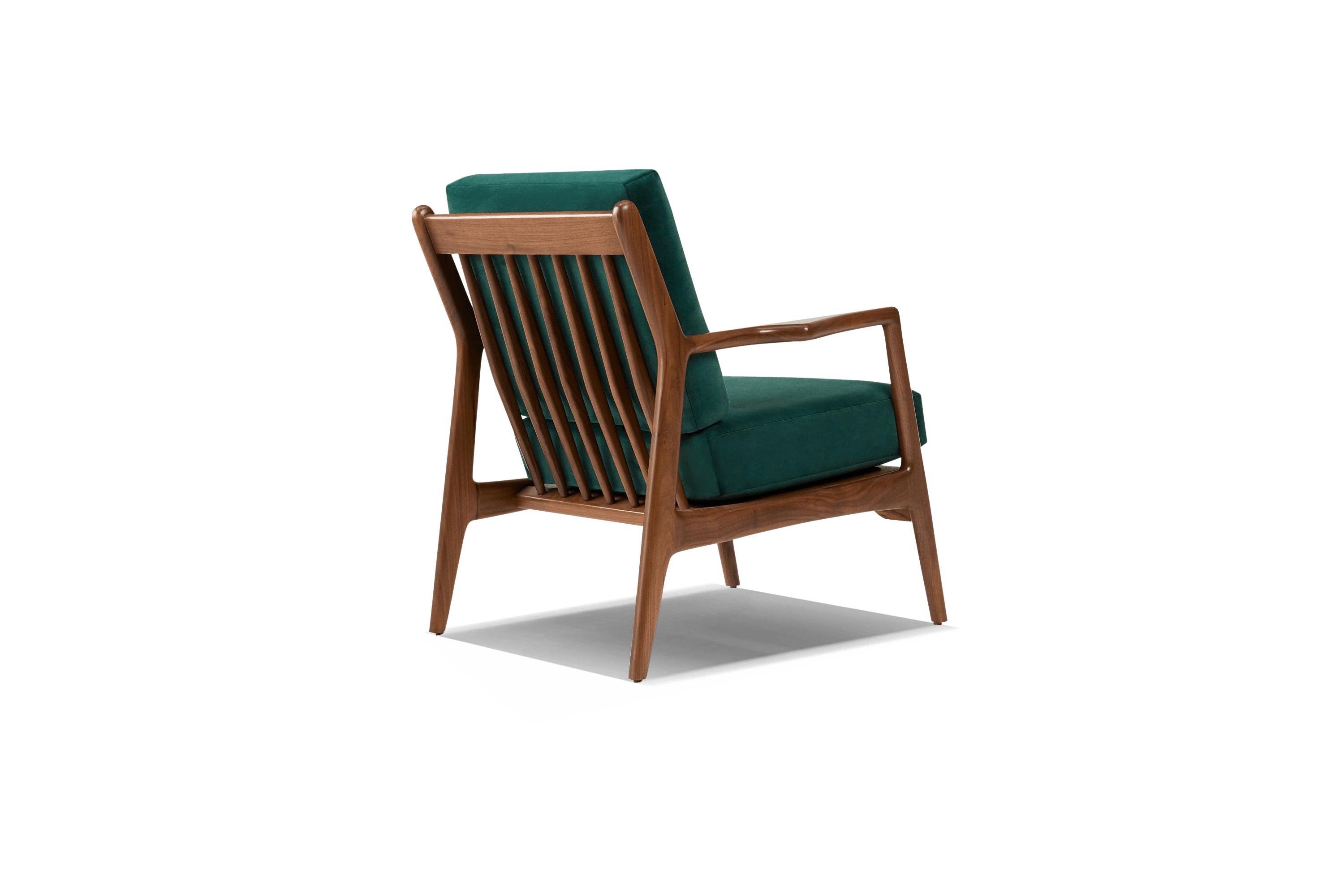 Green Collins Mid Century Modern Chair - Royale Evergreen - Walnut - Image 3