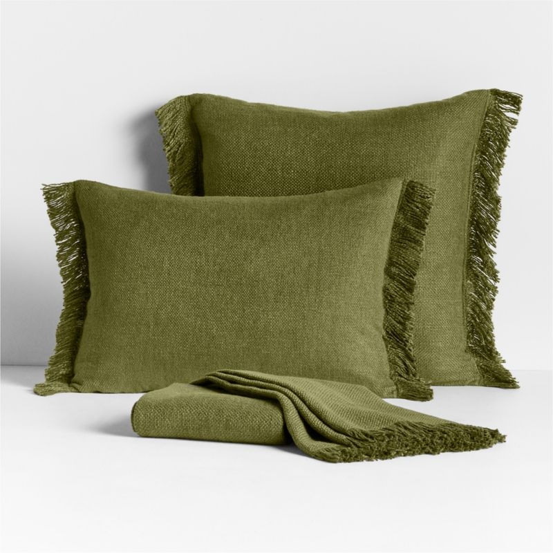 Casual Textured Fringe 24x16 Cyprus Green Throw Pillow with Feather Insert - Image 4