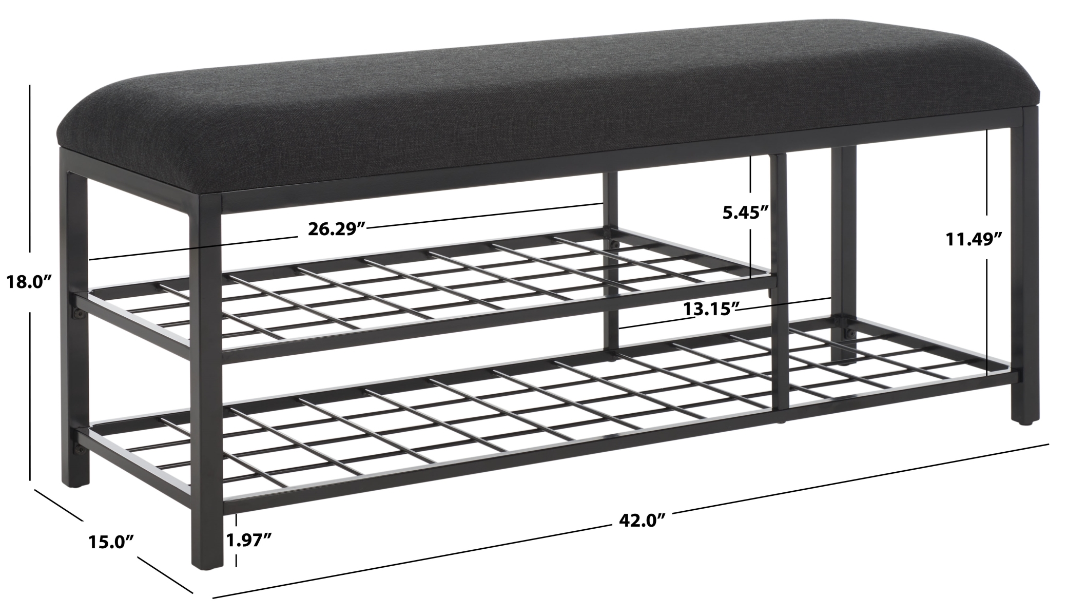 Milligan Open Shelf Bench With Cushion - Black - Safavieh - Image 9