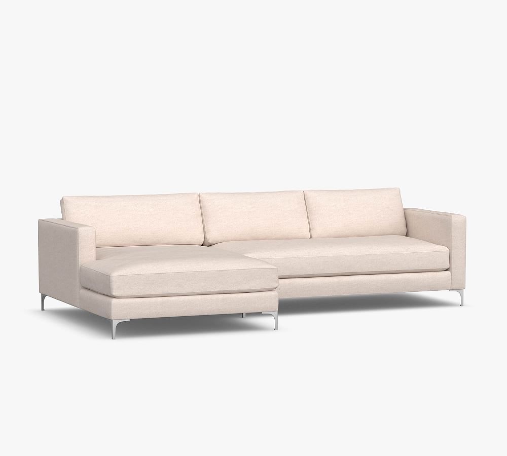 Jake Upholstered Right Arm 2-Piece Sectional with Double Chaise 2x1 with Brushed Nickel Legs, Polyester Wrapped Cushions, Chenille Basketweave Oatmeal - Image 0