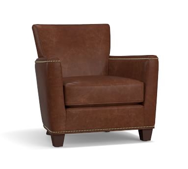Irving Square Arm Leather Armchair, Polyester Wrapped Cushions, Churchfield Chocolate - Image 2