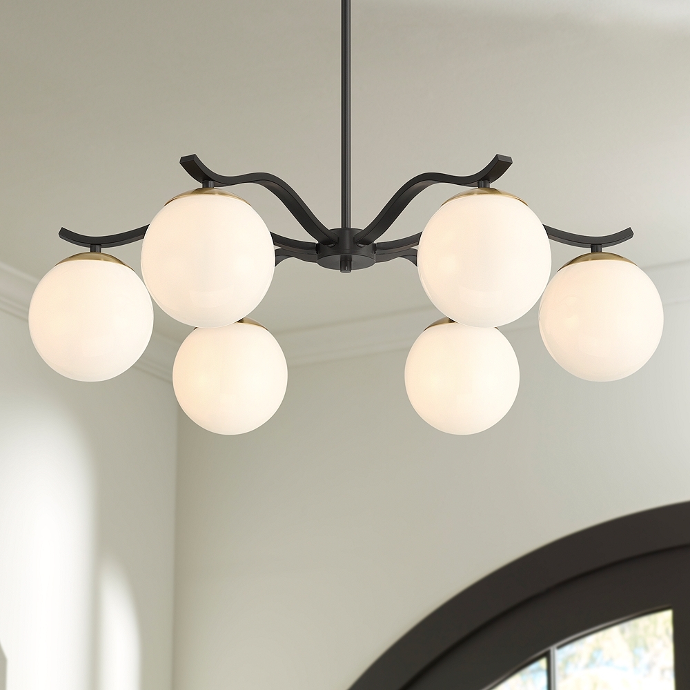 Possini Euro Newall 30" Wide Black and Brass 6-Light Chandelier - Image 0