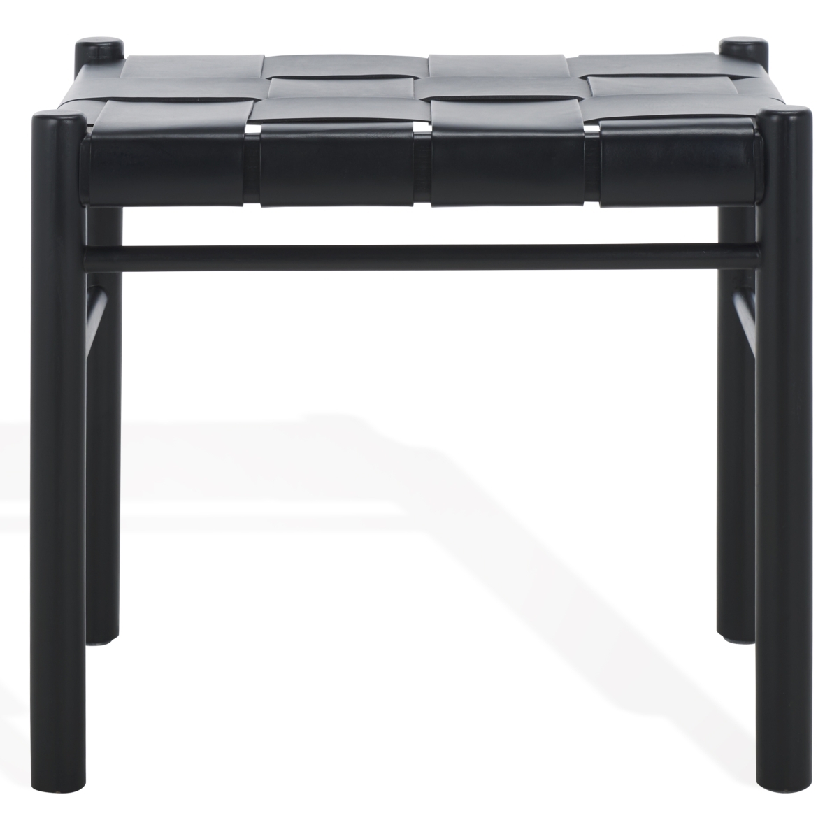 Devnie Woven Leather Ottoman - Black - Image 0