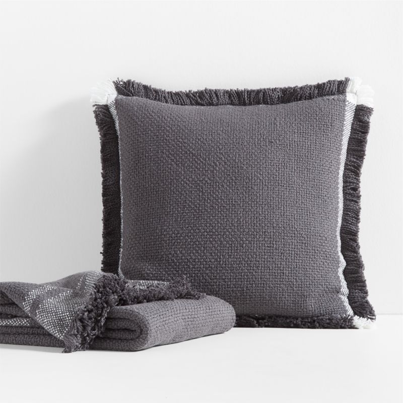 Weekend Storm Grey Organic Cotton 23x23 Throw Pillow Cover with Down-Alternative Insert - Image 2