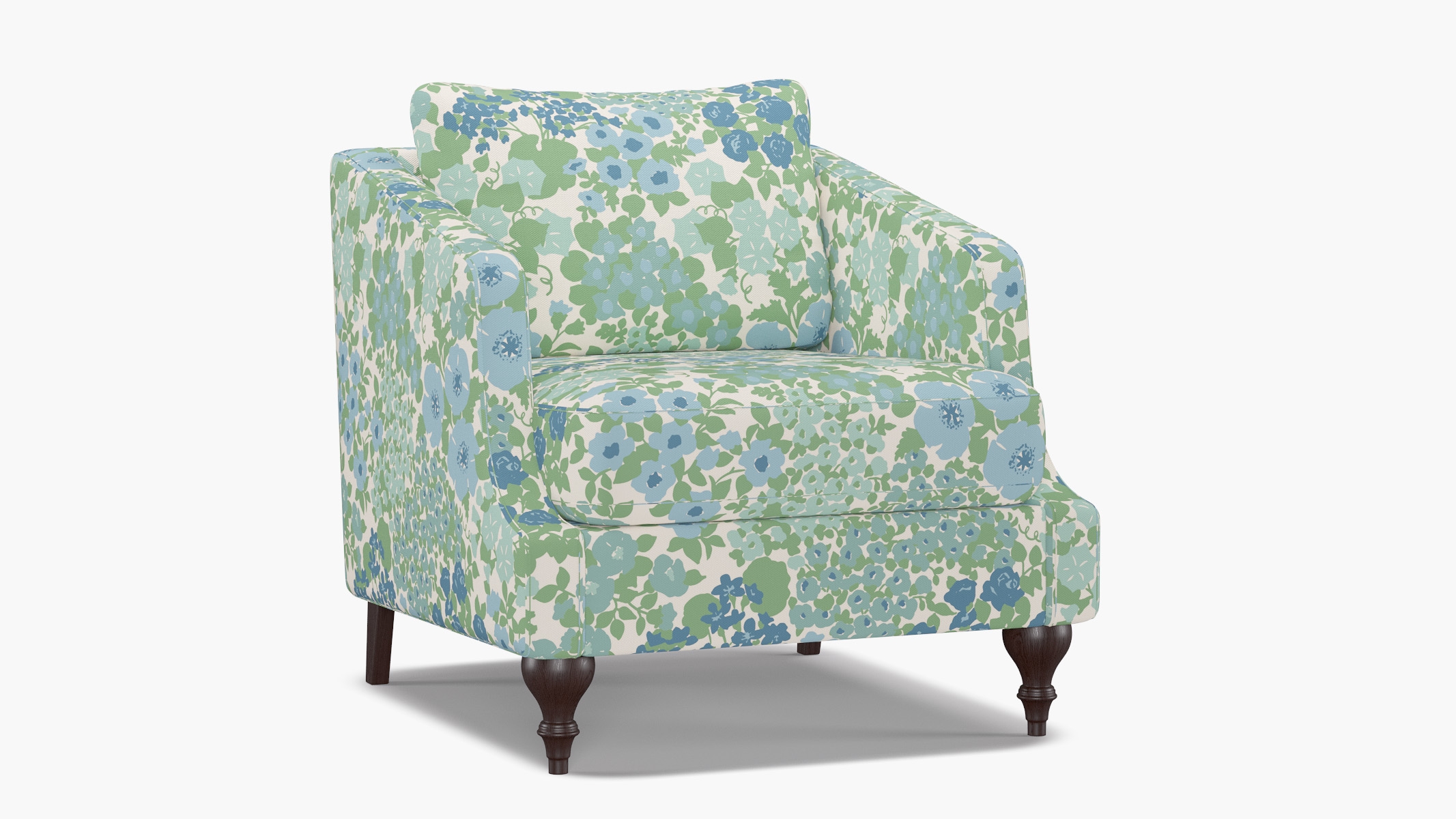 Slope Arm Chair, Mist Million Flowers, Espresso Turned Wood Leg - Image 1
