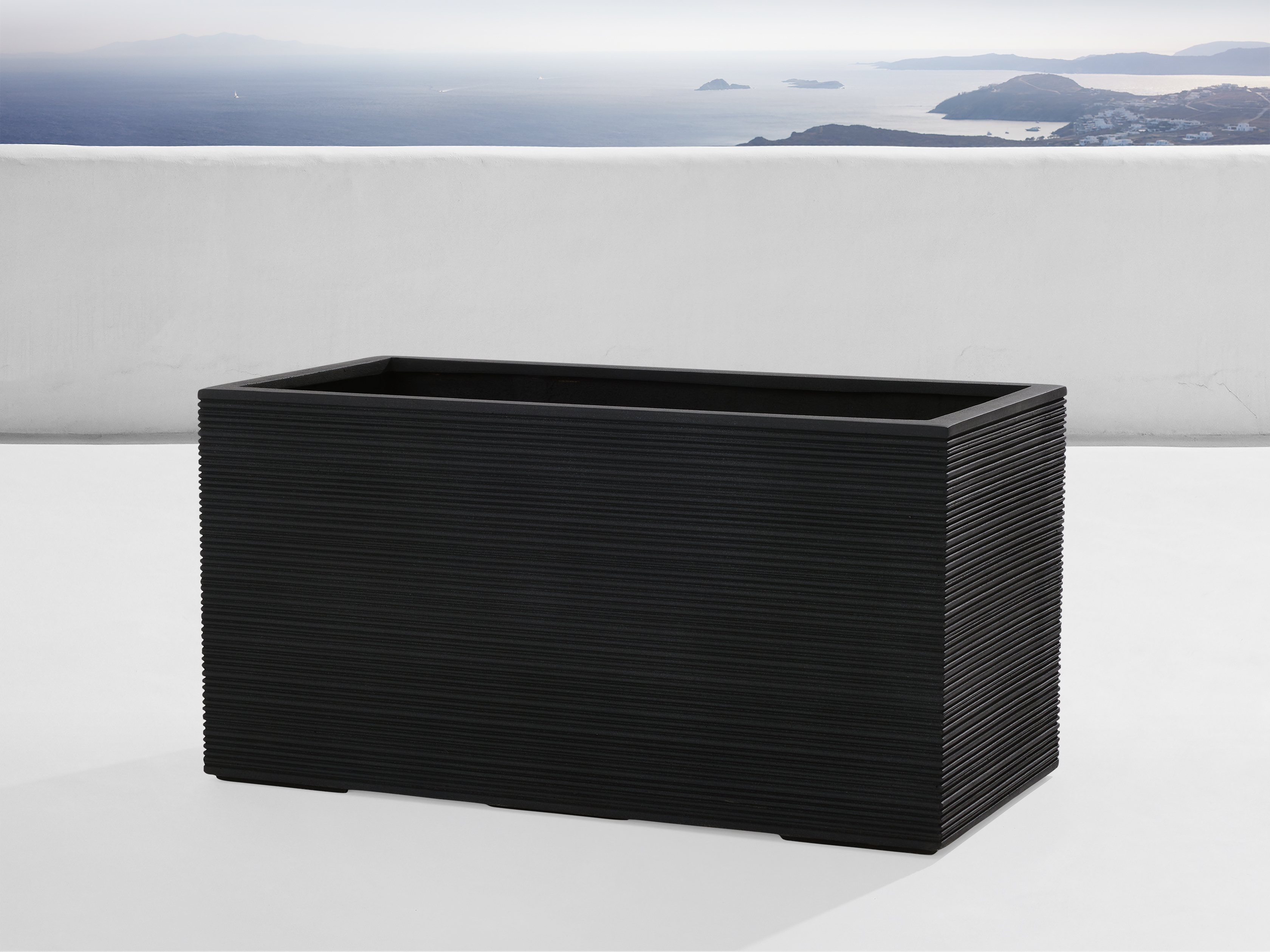 Cabo Outdoor Rectangular Planter in Stone White  32" - Image 0