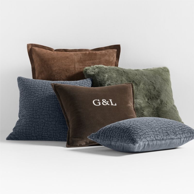 Ruched Jacquard Organic Cotton 22x15 Midnight Navy Throw Pillow with Feather Insert - Image 1