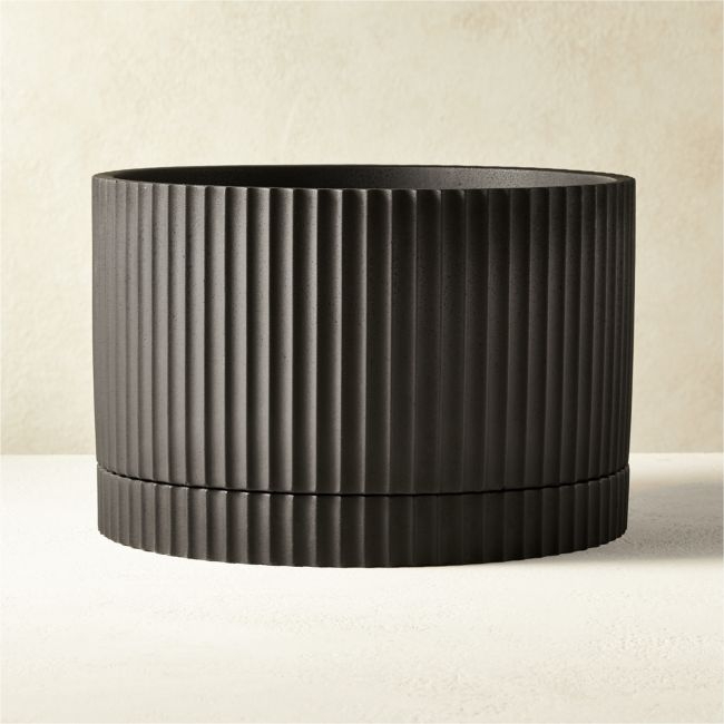 Fold Black Cement Planter with Tray - Image 0