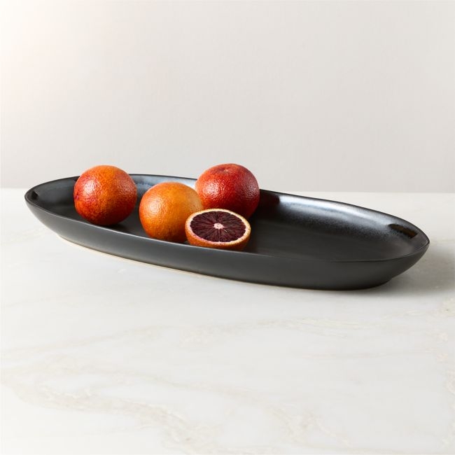 Hyacinth Oval Black Serving Platter with Reactive Glaze - Image 0