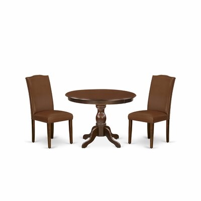 Alcott Hill® 62076E9DB37C47C58E8FDBB12AC45D3F 3 Pc Dining Table Set - Mahogany Wood Table With 2 Brown Chairs For Dining Room - Mahogany Finish - Image 0