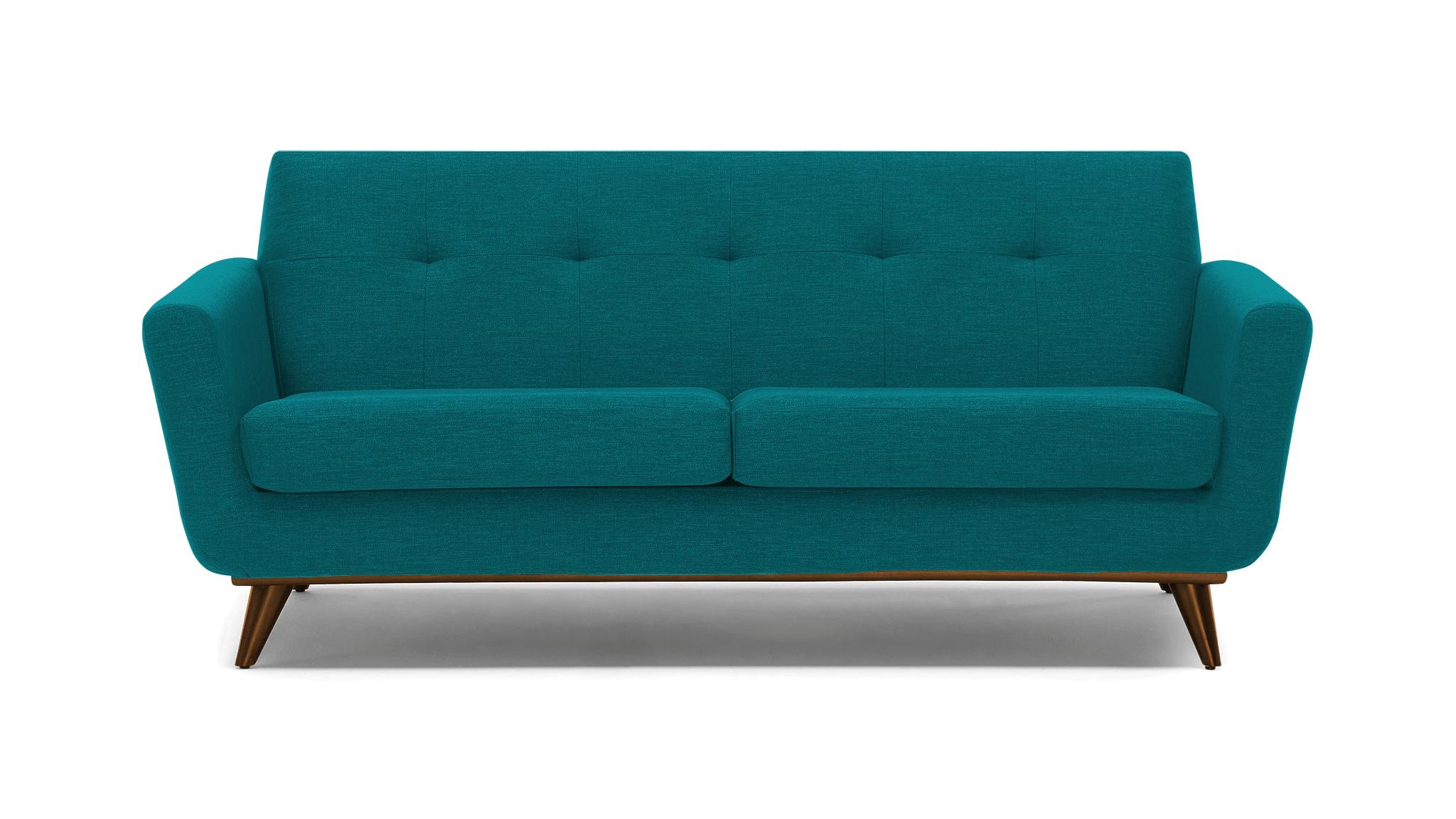 Blue Hughes Mid Century Modern Loveseat - Lucky Turquoise - Mocha - Image 0