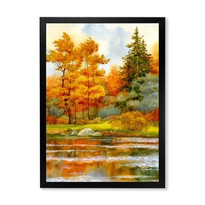 Autumnal Forest By The Lake Side III - Lake House Canvas Wall Art Print - Image 0